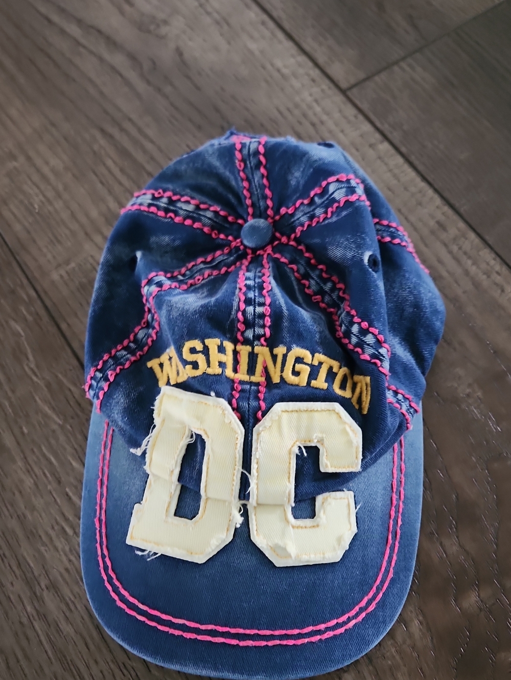 Robin Ruth 'Washington DC' Baseball Cap with Pink Stitching Denim Womens